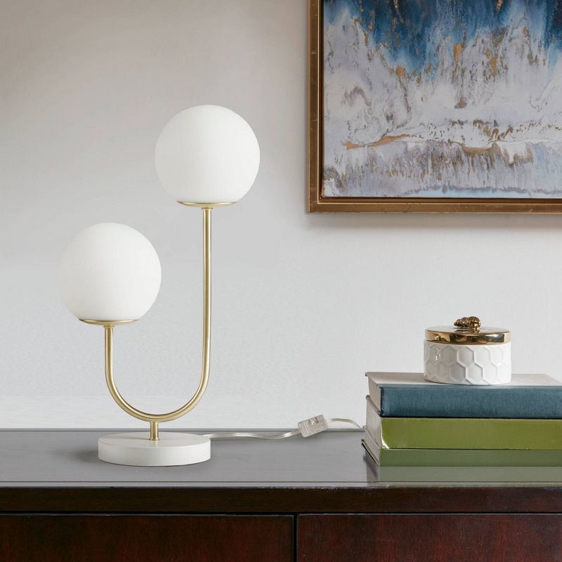 2-Light Zusa Metal Globe Table Lamp (Includes LED Light Bulb) Gold/White - 510 Design, 5 of 9