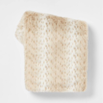 Snow Leopard Long Faux Fur Throw Blanket Neutral - Threshold™