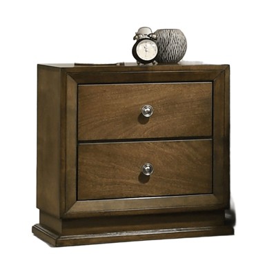 Vynxaria Transitional 2-Drawer Nightstand - Walnut, Solid Rubberwood/Okume Veneer, English Dovetail, Bronze Metal Knobs, 1pc Bedroom Furniture
