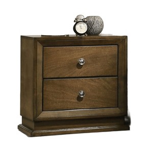 Vynxaria Transitional 2-Drawer Nightstand - Walnut, Solid Rubberwood/Okume Veneer, English Dovetail, Bronze Metal Knobs, 1pc Bedroom Furniture - 1 of 4