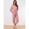 INSPIRE CHIC Women's Modal Loose Summer Solid Lace Trim Short Sleeve Carpri Pajama Set - 2 of 4