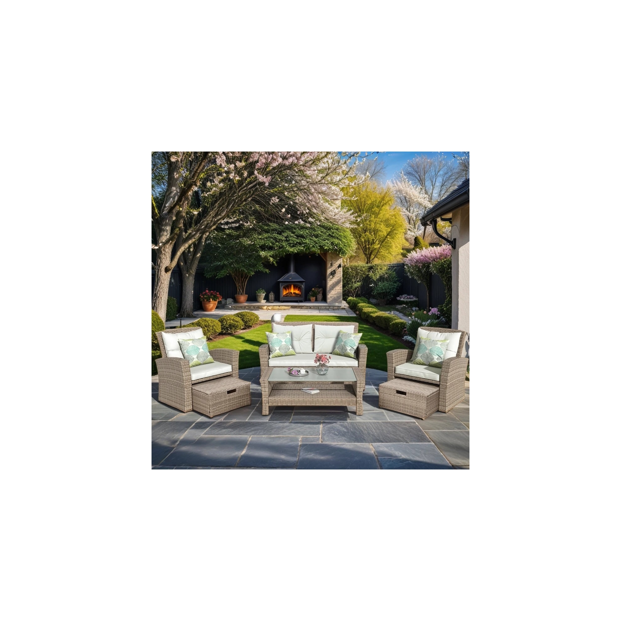 ELJGET 4-Piece Patio Furniture Set, All Weather PE Wicker Sectional Sofa with Ottoman and Cushions, Beige