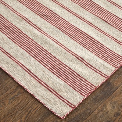 Handmade Red and Ivory Stripe Synthetic 4' x 6' Rug