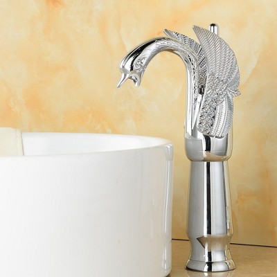 Polished Chrome Swan Single Handle Bathroom Vessel Faucet