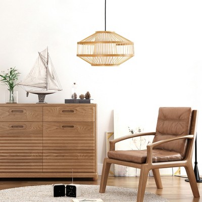 Small Natural Bamboo Lantern Pendant Lamp with Rattan Shade