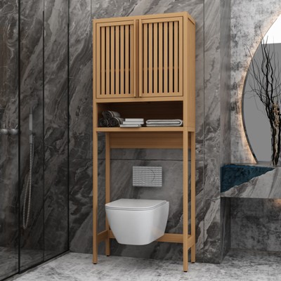 Over The Toilet Storage Cabinet, Freestanding Space Saver Toilet Rack With Open Shelf, Bathroom Cabinet Organizer For Laundry Room Bathroom