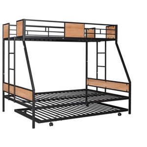 NicBex Twin Over Full Bunk Bed with Guardrail and Trundle,Metal Twin Loft Bed with 2 Side Built-In Ladders,Noise Reduced Bunk Beds for Bedroom - 1 of 4