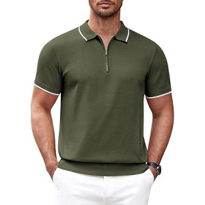 COOFANDY Men's Zipper Polo Slim Fit Shirt Knitted Spiral Cuffs Basic Tee - 1 of 4