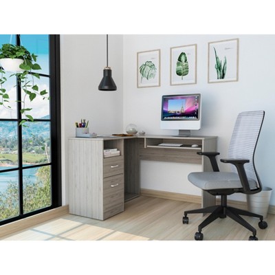 Grungis L-Shaped Office Desk with CPU Storage,Computer Desk with 2 Drawers and 1 Shelf for Home Office,Company