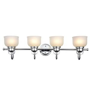 Chloe Lighting Lucie Industrial-Style 4 Light Chrome Finish Bath Vanity Wall Fixture White Frosted Prismatic Glass 34" Wide - 1 of 4