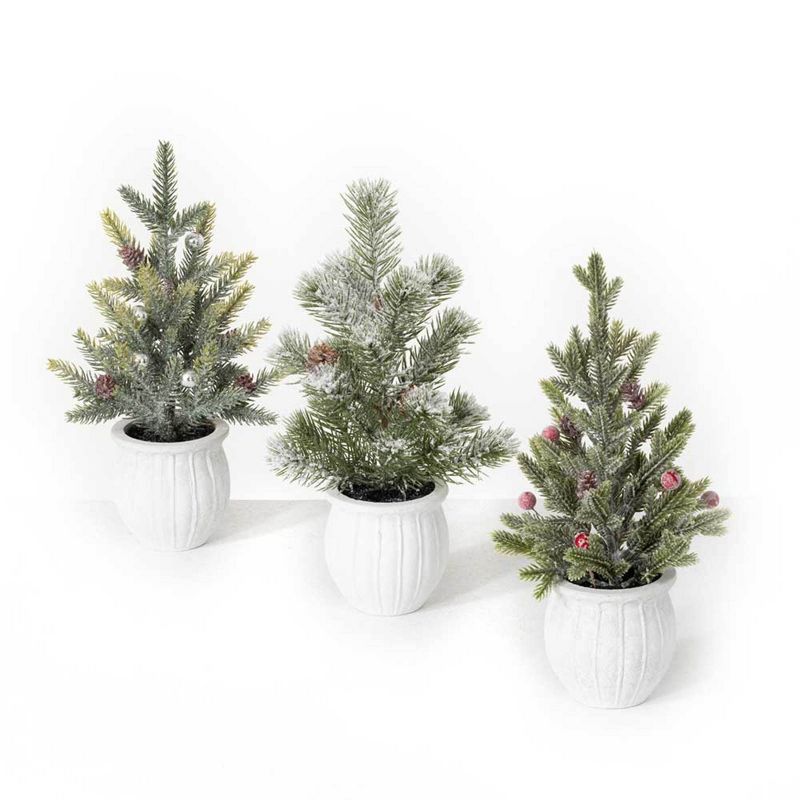 Sullivans 1' Potted Pine Artificial Tree Set of 3, Green, 4 of 5