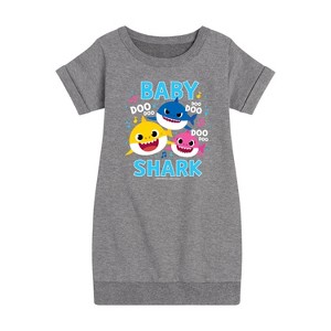 Girls' - Baby Shark - Baby Shark Family Doo Doo Doo Graphic Short Sleeve Fleece Dress - 1 of 4