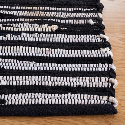 Handmade Black and Multicolor Wool Cotton Striped Runner Rug
