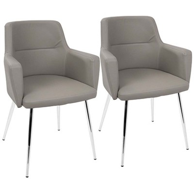 Lumisource Andrew Contemporary Dining/Accent Chair in Chrome and Gray Faux Leather - Set of 2