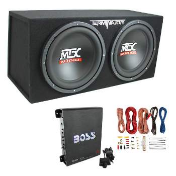 MTX TNP212D2 12" 1200 Watt 4 Ohm Dual Loaded Car Audio Subwoofer Package with Sub Enclosure, Boss 1100W Monoblock A/B Amplifier and 8 Gauge Wiring Kit