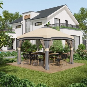 VisioGear Outdoor Pop Up Canopy Tent with Netting, Instant Tent with Wheeled Carry Bag and 4 Sand Bags, Height Adjustable, Beige, 116.5*116.5*114.25 - 1 of 4