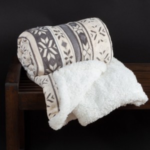 Hastings Home Fleece Faux Shearling Blanket Throw With Snowflake Pattern - 50" x 60", Gray - 1 of 4
