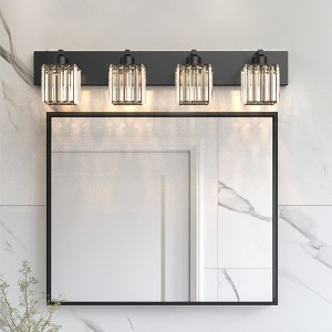 DORESshop Modern 4-Light LED Vanity Light Black Bathroom Wall Sconce with Square Crystal Shades for Bathroom Bedroom and Mirror Lighting - 1 of 4