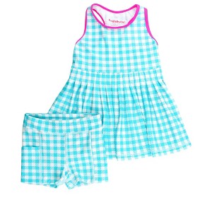 RuffleButts Girls UPF50+ Active Dress & Bike Short Set - Bright Aqua Gingham, 12 - 1 of 4