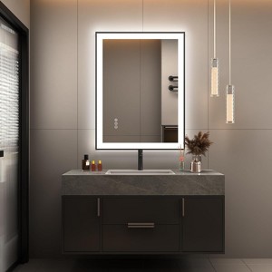 SEVOBAL Bathroom Vanity Mirrors Shatter Proof Rectangular Anti Fog Mirror with Clear Reflective Glass Polished Acrylic Frame, Silver, 28"*20"*0.2" - 1 of 4