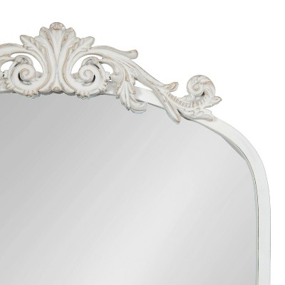 Antique White Baroque Arch Wall Mirror with Ornate Crown
