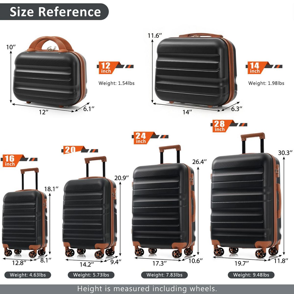 Polibi Luggage Set 6 Pieces with 12 Inch, 14 Inch, 16 Inch, 20 Inch Carry-On and 24 Inch, 28 Inch Checked Suitcase - thumbnail 9