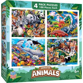 MasterPieces Kids Jigsaw Puzzle Set - World of Animals 4-Pack 100 Pieces