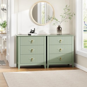 GAOMON 2PACK 27.5"Wide Nightstand Fluted Dresser for Bedroom,3-Drawer Storage End Table for Living Room, Hallway - 1 of 4