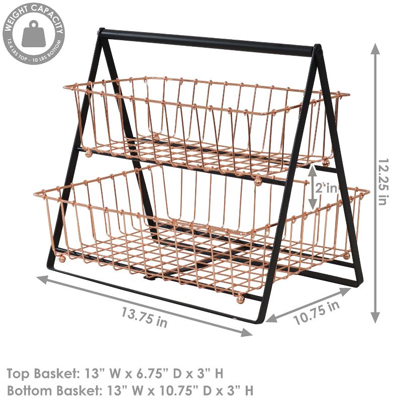 Sunnydaze Indoor Rectangle Iron 2-Tier Decorative Storage Basket for Kitchen Countertop - Copper, 4 of 9