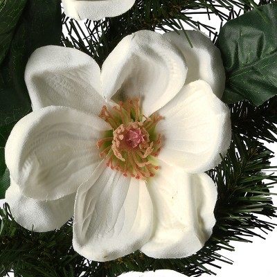 6 ft Green Spruce Garland with White Magnolia Flowers