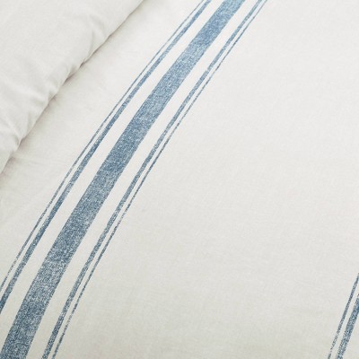 Blue and White Cotton Twin XL Reversible Duvet Cover Set