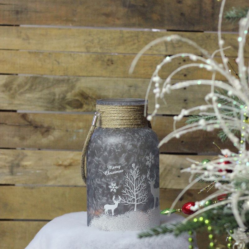 Northlight 10" Iced Winter Scene Christmas Pillar Candle Holder Lantern with Handle - Silver White, 5 of 6
