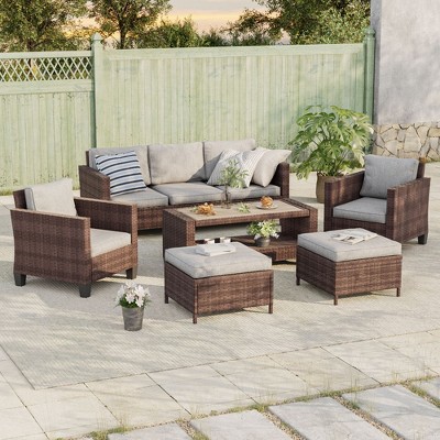 Sonkuki Outdoor Wicker Rattan Furniture Set Patio Conversation Sofa Set