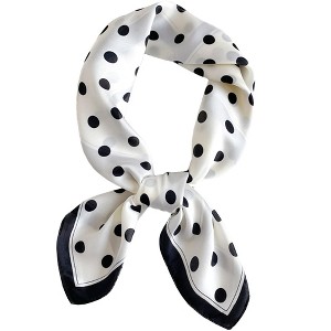 Elerevyo Women's Satin Polka Dots Square Contrast Color Silky Neck Scarves 27.6" 1 Pc - 1 of 4