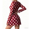 Women's Polka Dot Backless Mini Dress Flowy Chiffon Bell Long Sleeve Round Neck Party & Casual Dress - 4 of 4