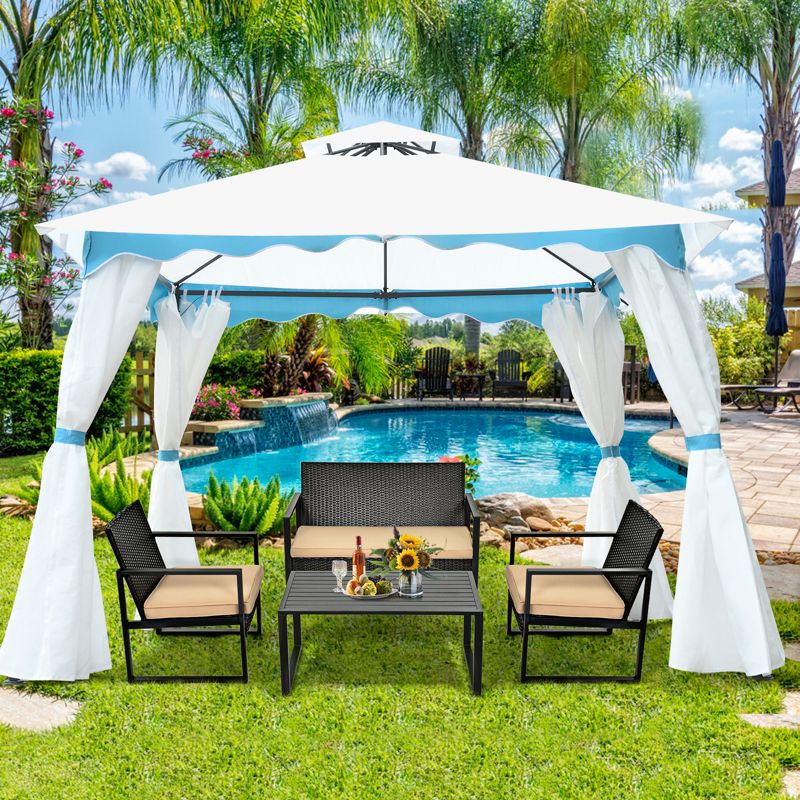 Tangkula 2 Tier 10'x10'Patio Steel Gazebo Outdoor Canopy Tent Steel Frame Shelter Awning W/Side Walls for Patio Yard Garden, 1 of 10