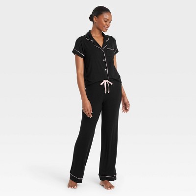 Beauty Sleep Black Satin Two-Piece Pajama Set