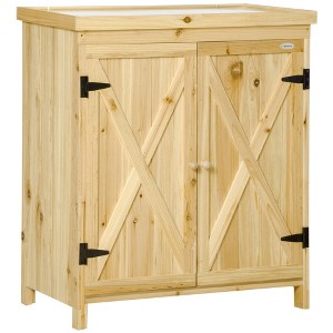Aghana Digitals Outdoor Wooden Storage Cabinet with Galvanized Steel Top, Double Doors & Two - 1 of 4