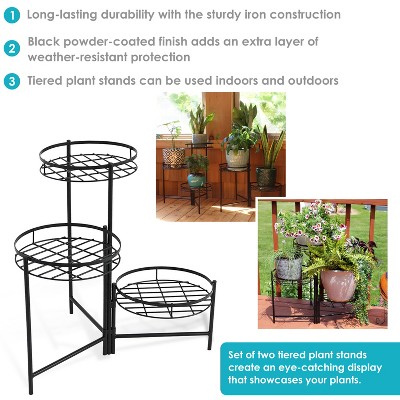 Black Iron 3-Tiered Indoor/Outdoor Plant Stand Set