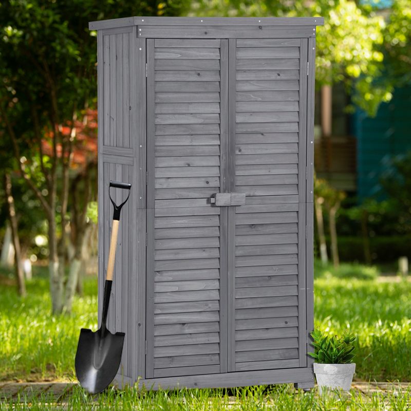 3-tier Patio Fir Wood Storage Cabinet, Outdoor Organizer Wooden Lockers with Shutter Design-ModernLuxe, 1 of 12