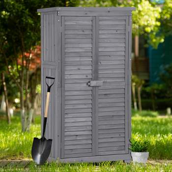3-tier Patio Fir Wood Storage Cabinet, Outdoor Organizer Wooden Lockers with Shutter Design-ModernLuxe