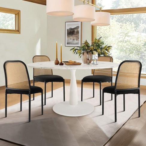 New Harris+Milan 5-piece Oval Dining Table Set for 4 with 4 Mesh Rattan Backrest Dining Chair, Dining Room Furniture - Maison Boucle - image 1 of 4