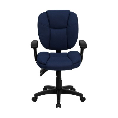 Navy Blue Fabric Mid-Back Ergonomic Task Chair with Adjustable Arms