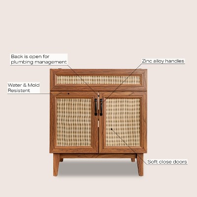 Javer 30" Walnut Rattan Modern Farmhouse Bath Vanity Cabinet