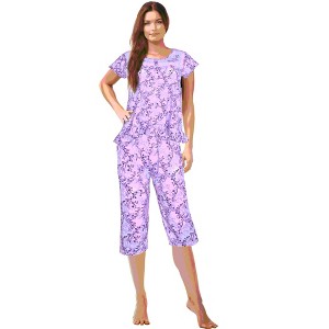 JEFFRICO Pajamas For Women Capri Set Sleepwear Soft Pajamas Short Sleeve Pajama Sleepshirt With Capri Pants - 1 of 4