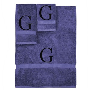 BC BARE COTTON Monogrammed Towel Set, Personalized Gift, Set of 3 - Navy - Black Block - 1 of 4