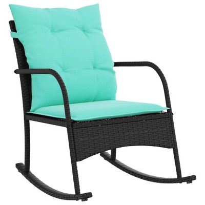 vidaXL Patio Rocking Chair with Cushions Black Poly Rattan