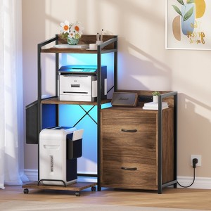 38" File Cabinet with LED Light & Charging Station, Large 3-Tier Printer Cabinet with Drawers and Storage Shelves for Fax Machine, Shredder - 1 of 4