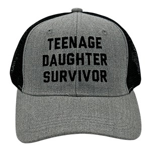 Teenage Daughter Survivor Hat Funny Sarcastic Parenting Graphic Novelty Cap - Crazy Dog Hat With Sarcastic Sayings Trucker Gray Standard - 1 of 4
