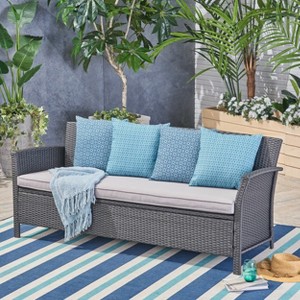 Mid-Century Modern Upholstered ST Lucia 3 Seater Sofa for outside-Christopher Knight Home - 1 of 4